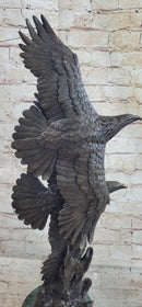 Bald Eagles Flying Bronze Metal Sculpture on Green Marble Base