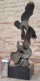 Two American Bald Eagles Fighting Bronze Sculpture Signed Art