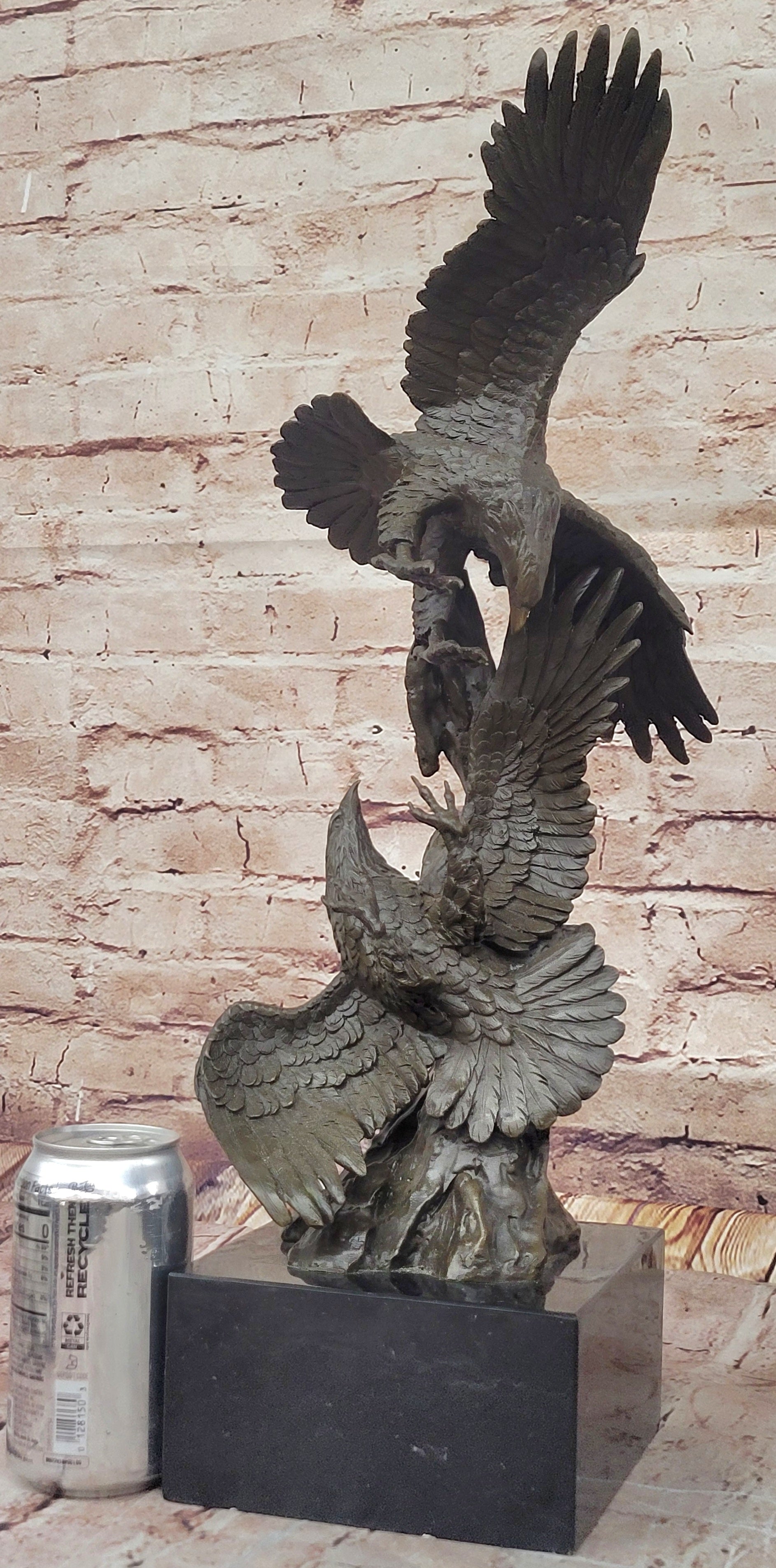 Two American Bald Eagles Fighting Bronze Sculpture Signed Art