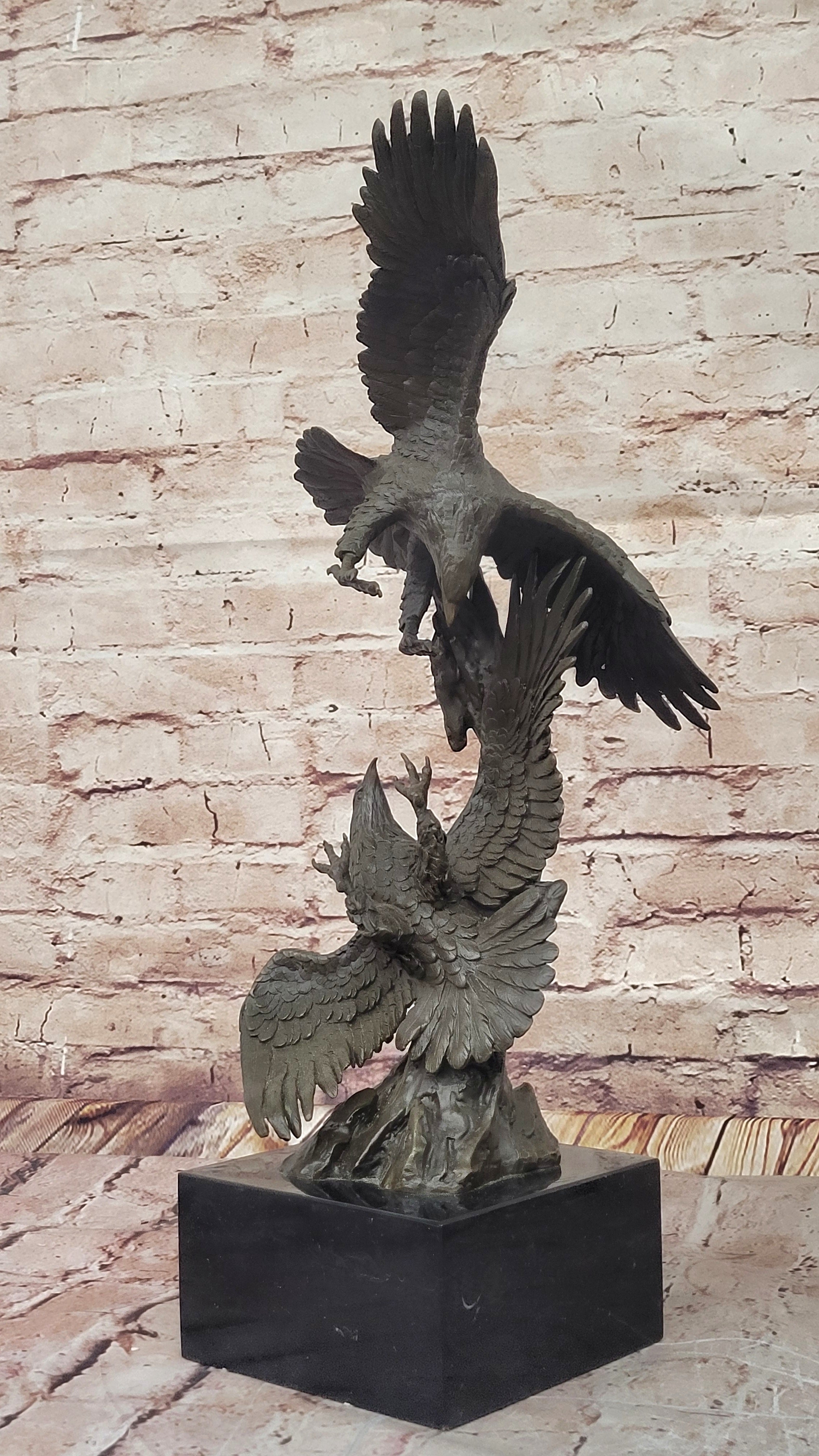Two American Bald Eagles Fighting Bronze Sculpture Signed Art