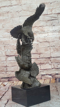 Two American Bald Eagles Fighting Bronze Sculpture Signed Art