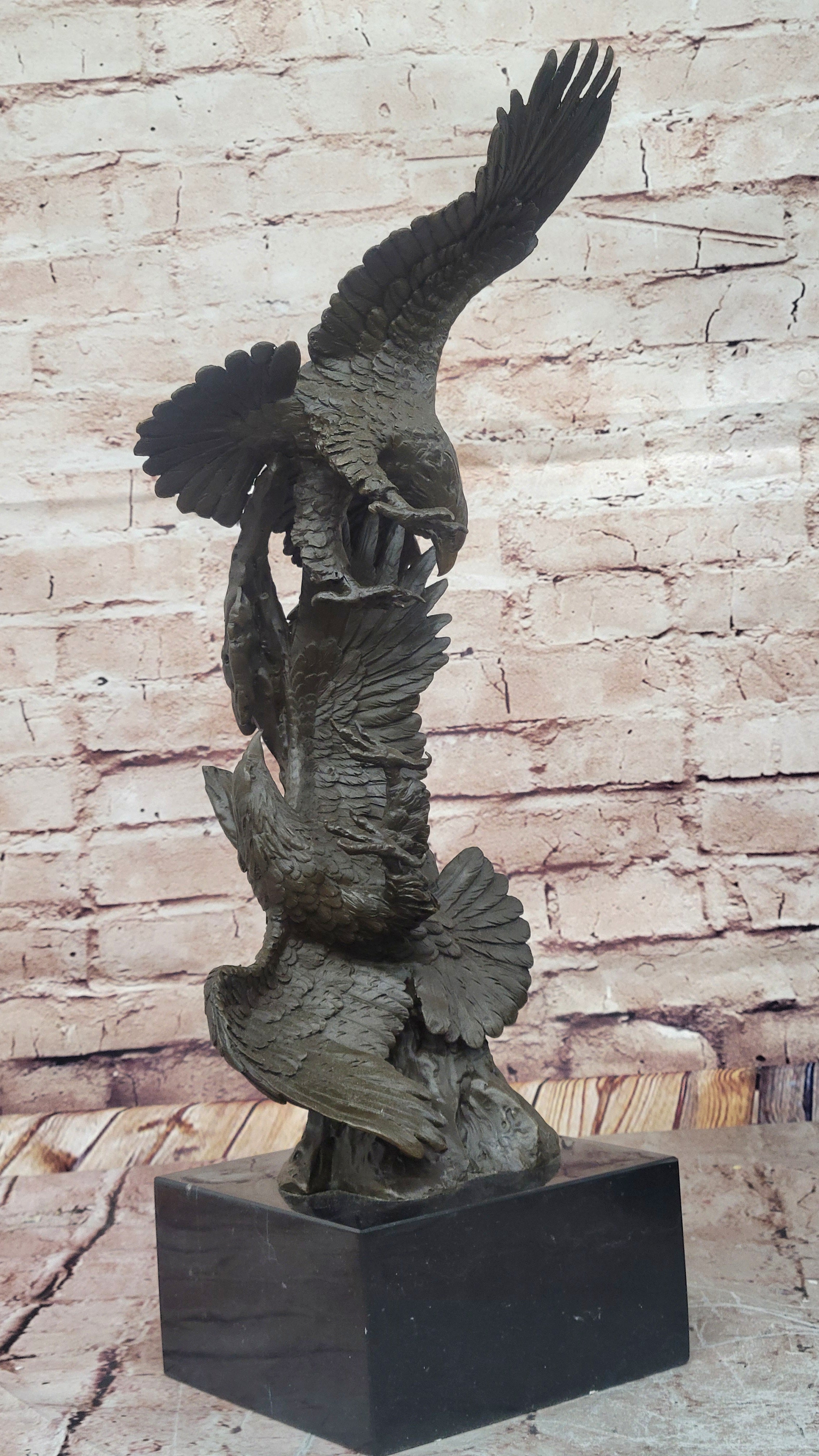 Two American Bald Eagles Fighting Bronze Sculpture Signed Art