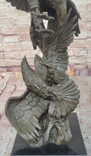 Two American Bald Eagles Fighting Bronze Sculpture Signed Art