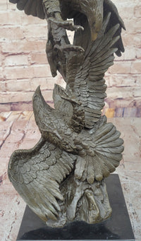 Two American Bald Eagles Fighting Bronze Sculpture Signed Art