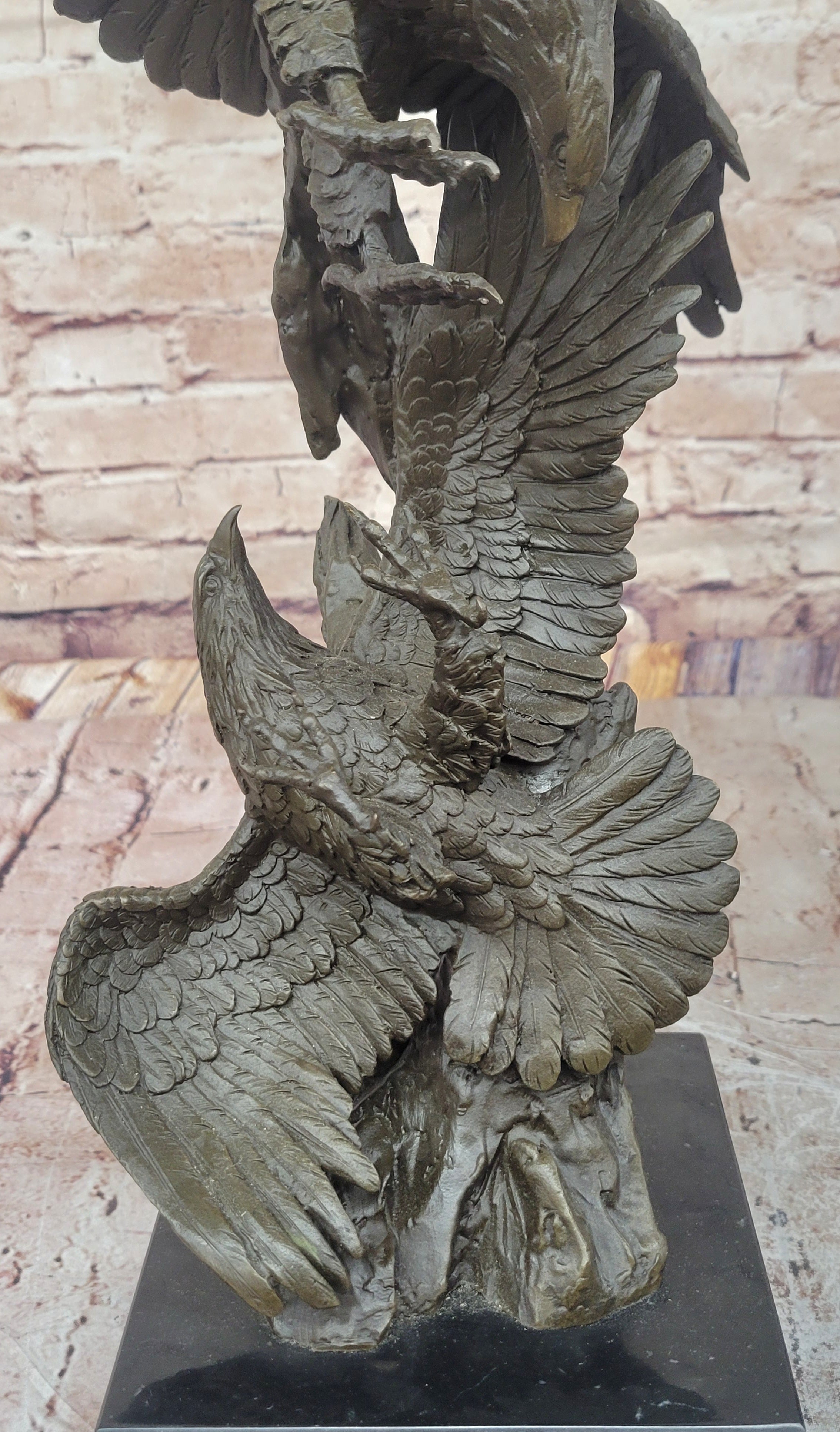 Two American Bald Eagles Fighting Bronze Sculpture Signed Art
