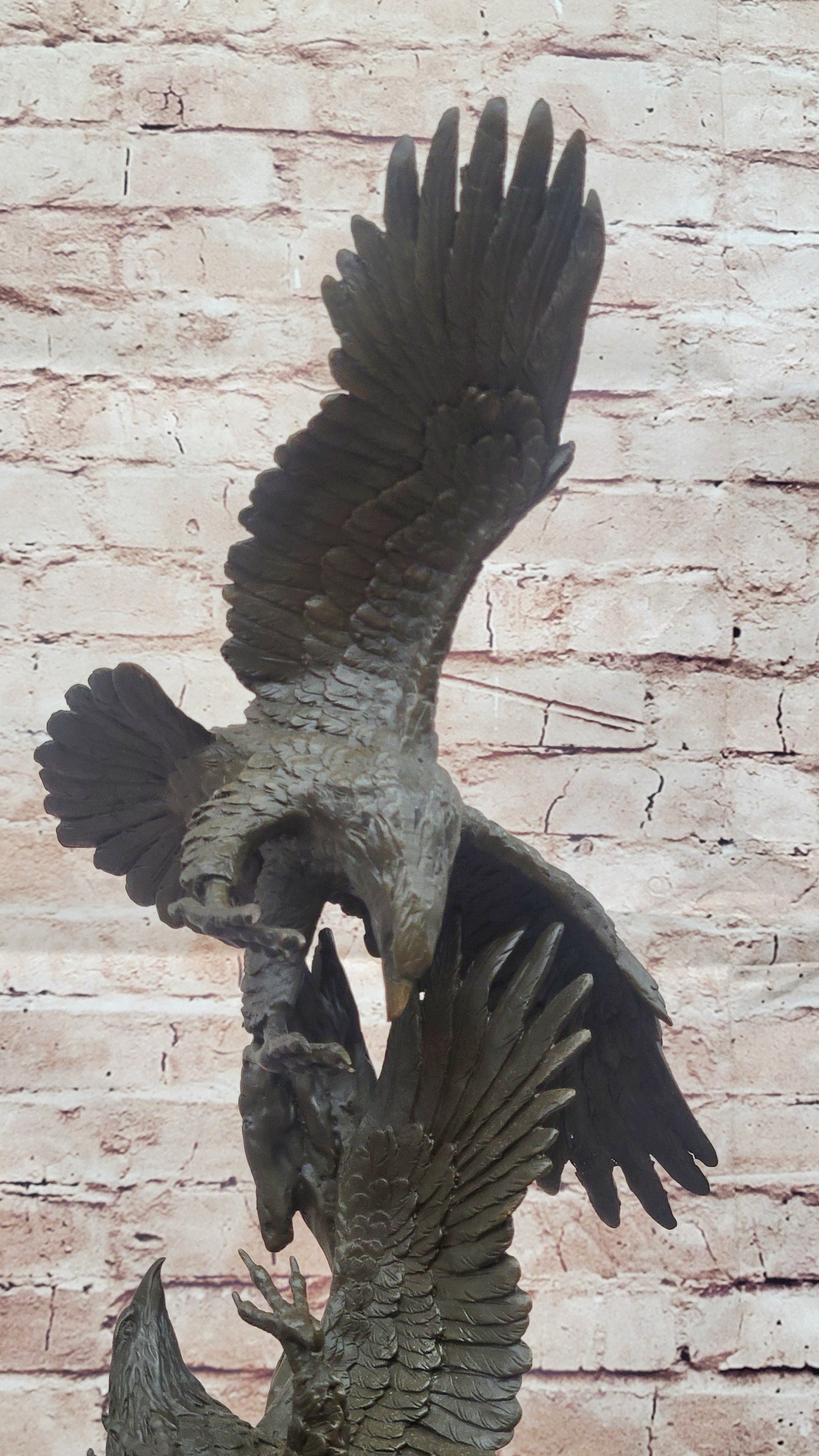 Two American Bald Eagles Fighting Bronze Sculpture Signed Art