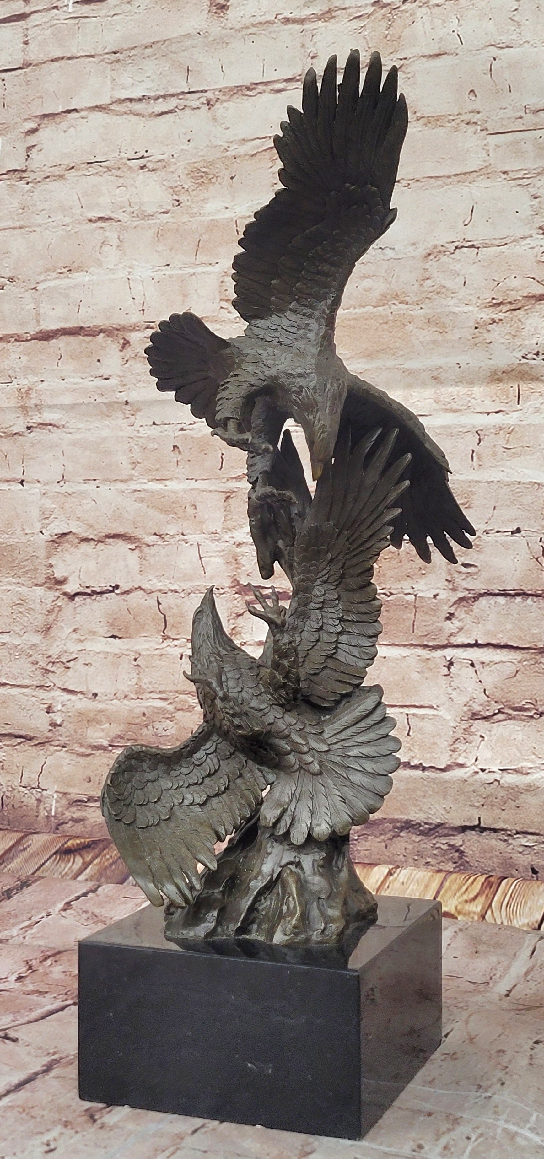 Two American Bald Eagles Fighting Bronze Sculpture Signed Art