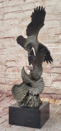 Two American Bald Eagles Fighting Bronze Sculpture Signed Art