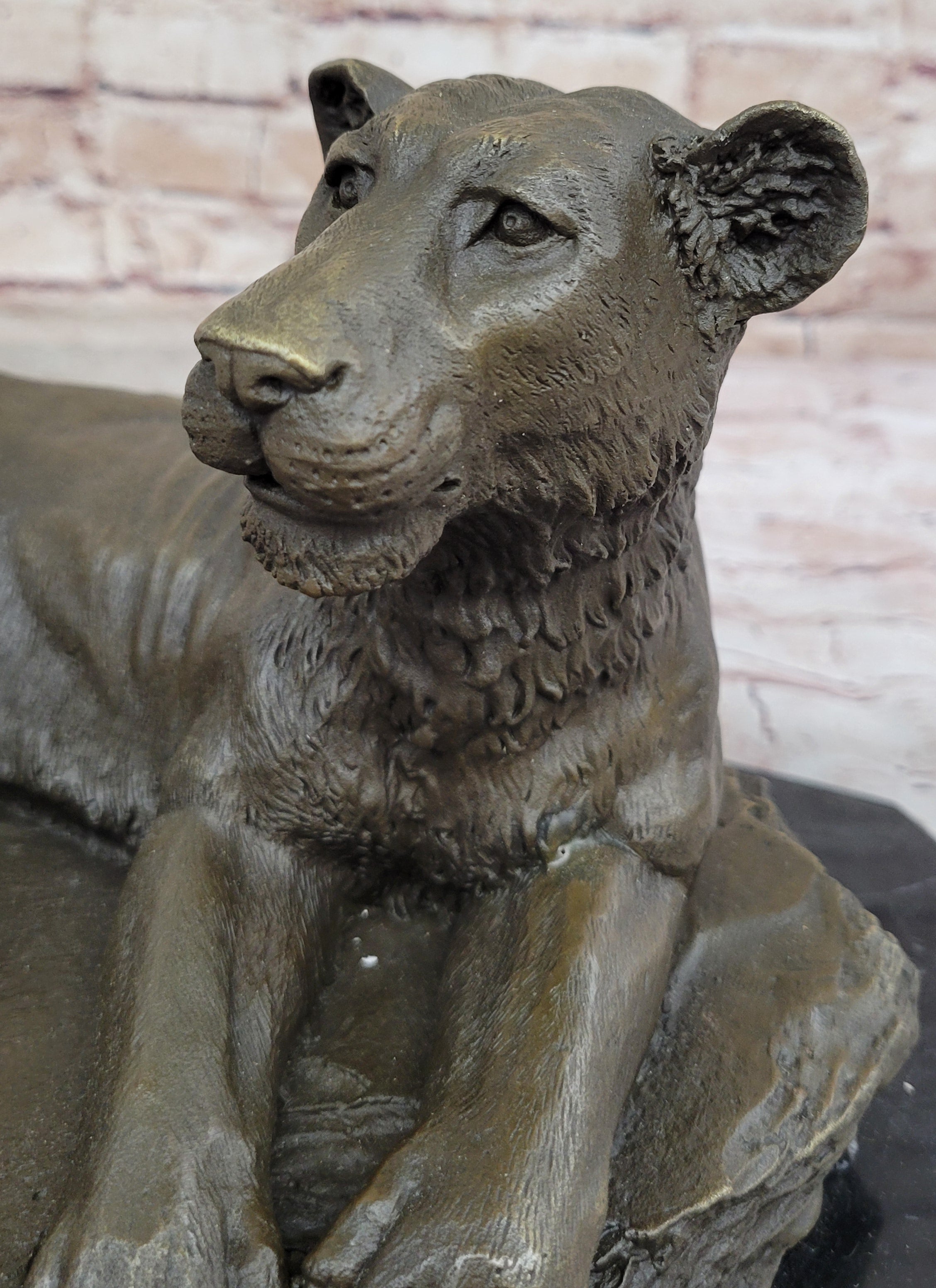 Art Deco Large Female African Wildlife Lion Bronze Sculpture