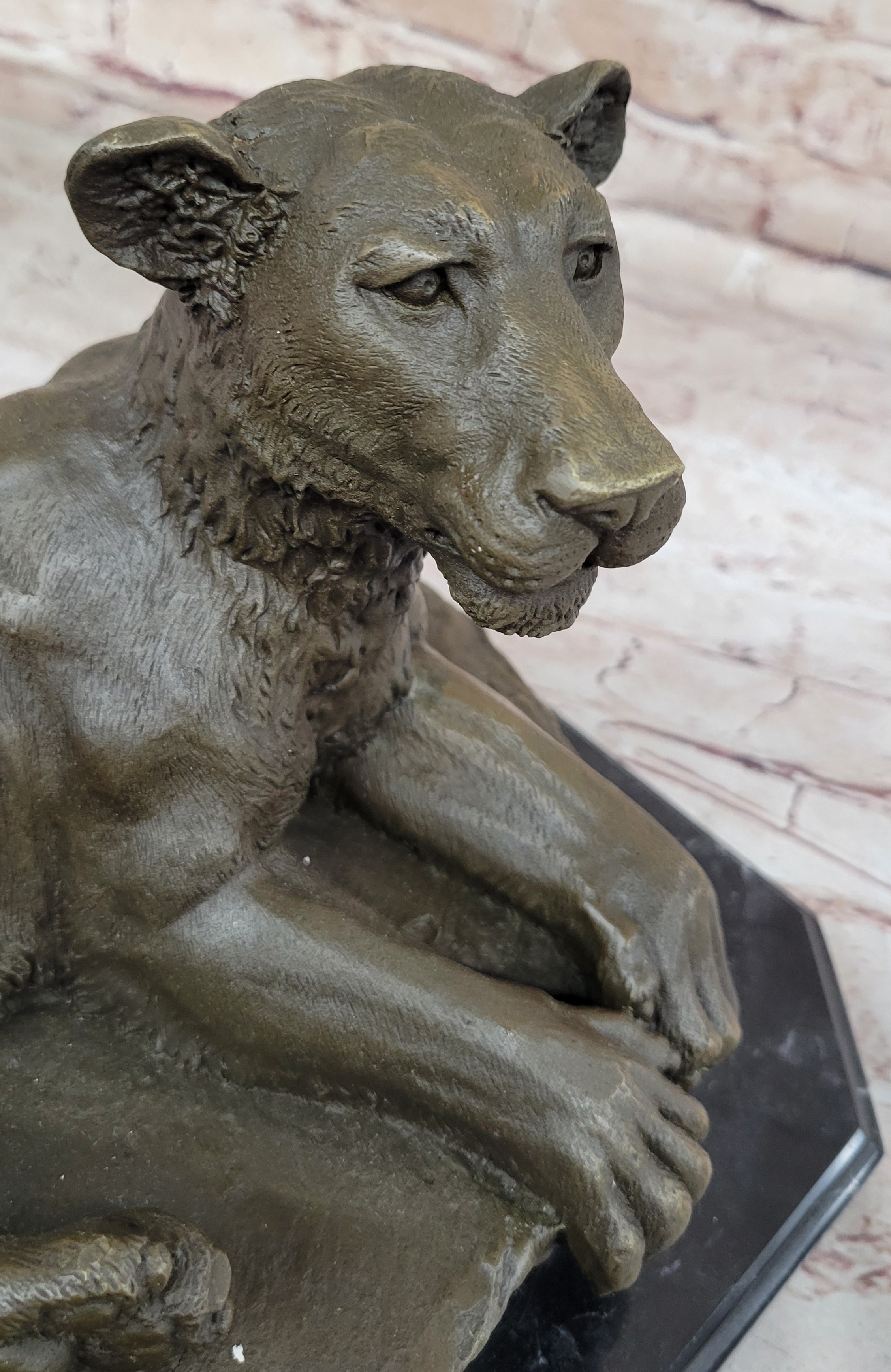 Art Deco Large Female African Wildlife Lion Bronze Sculpture