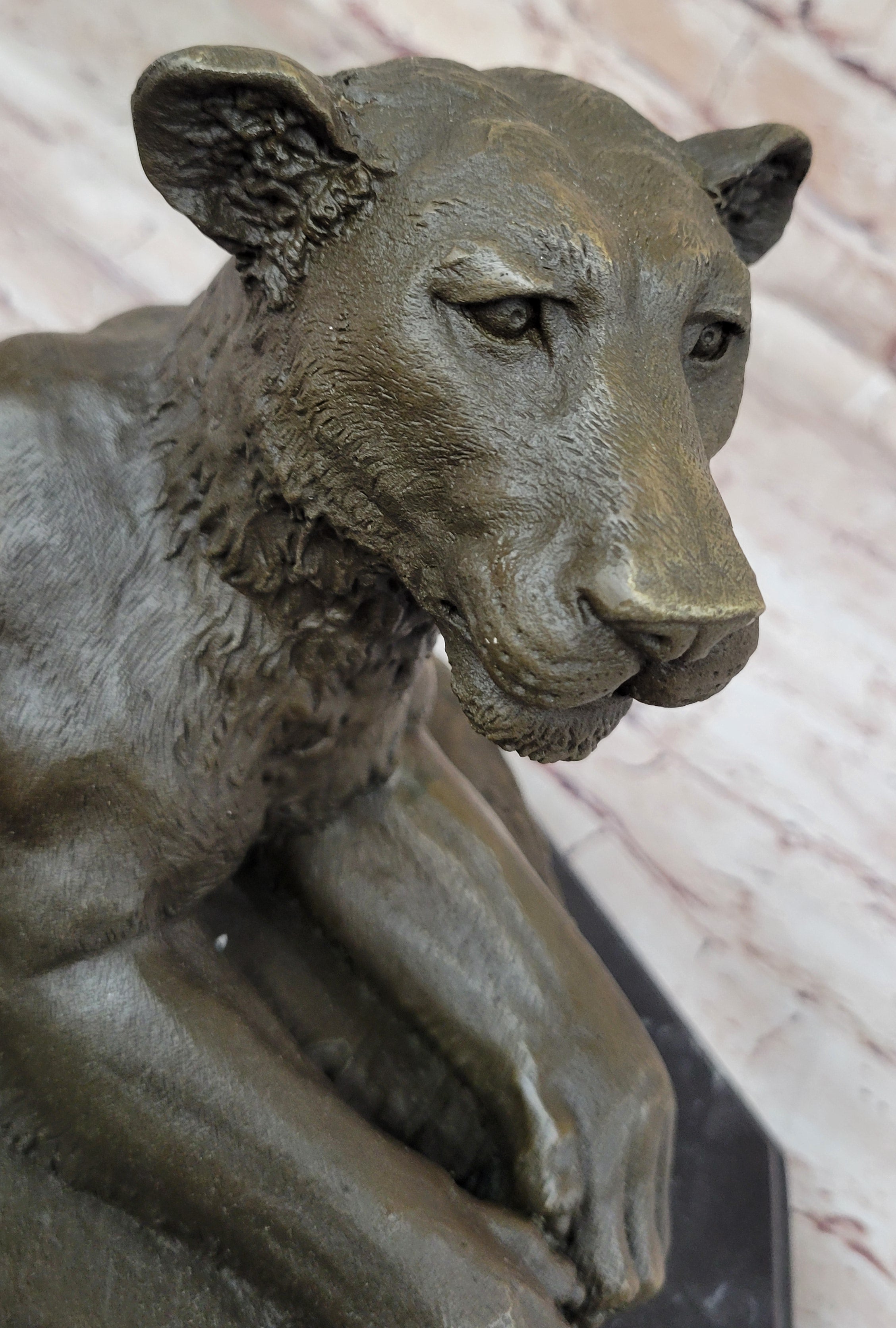 Art Deco Large Female African Wildlife Lion Bronze Sculpture