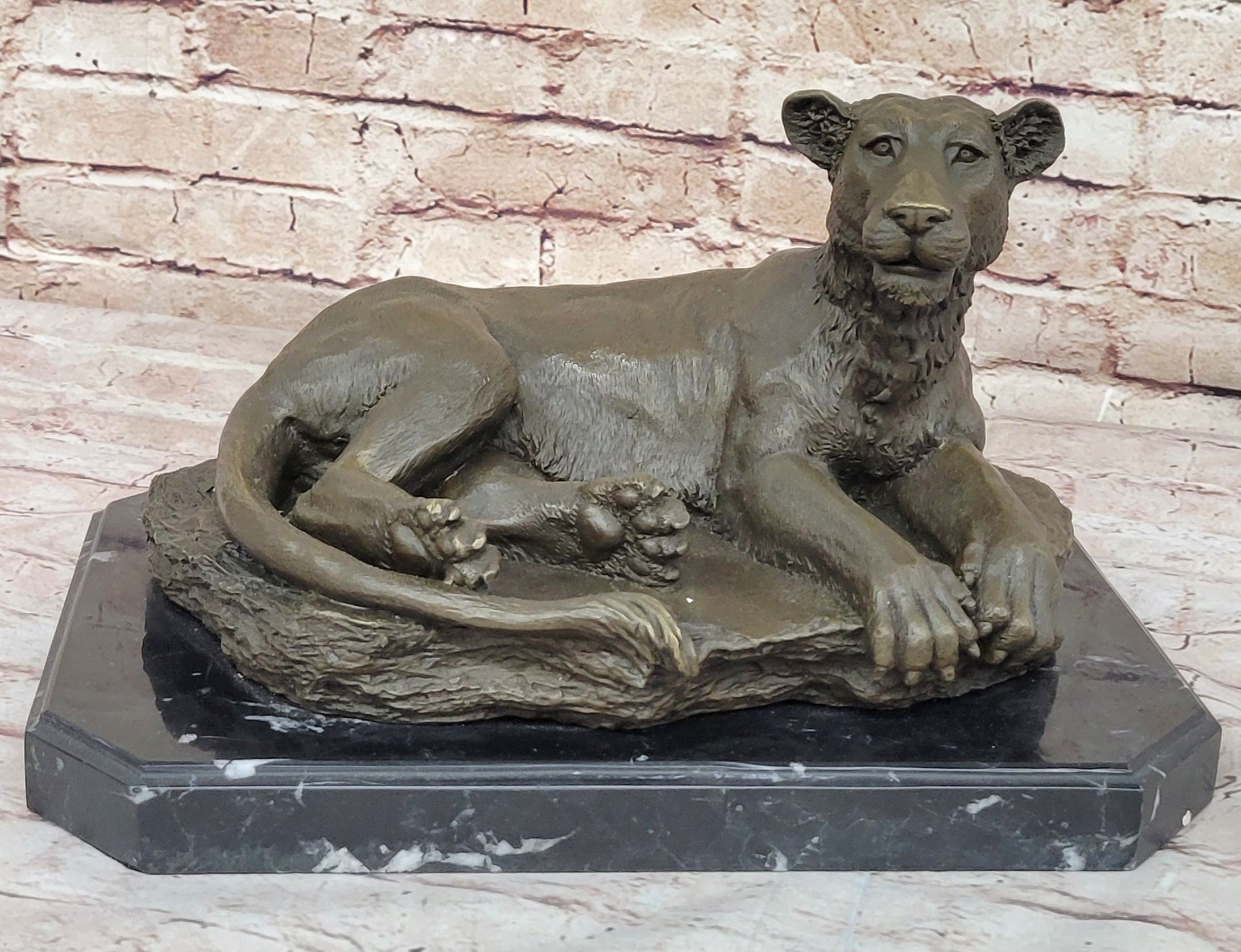 Art Deco Large Female African Wildlife Lion Bronze Sculpture