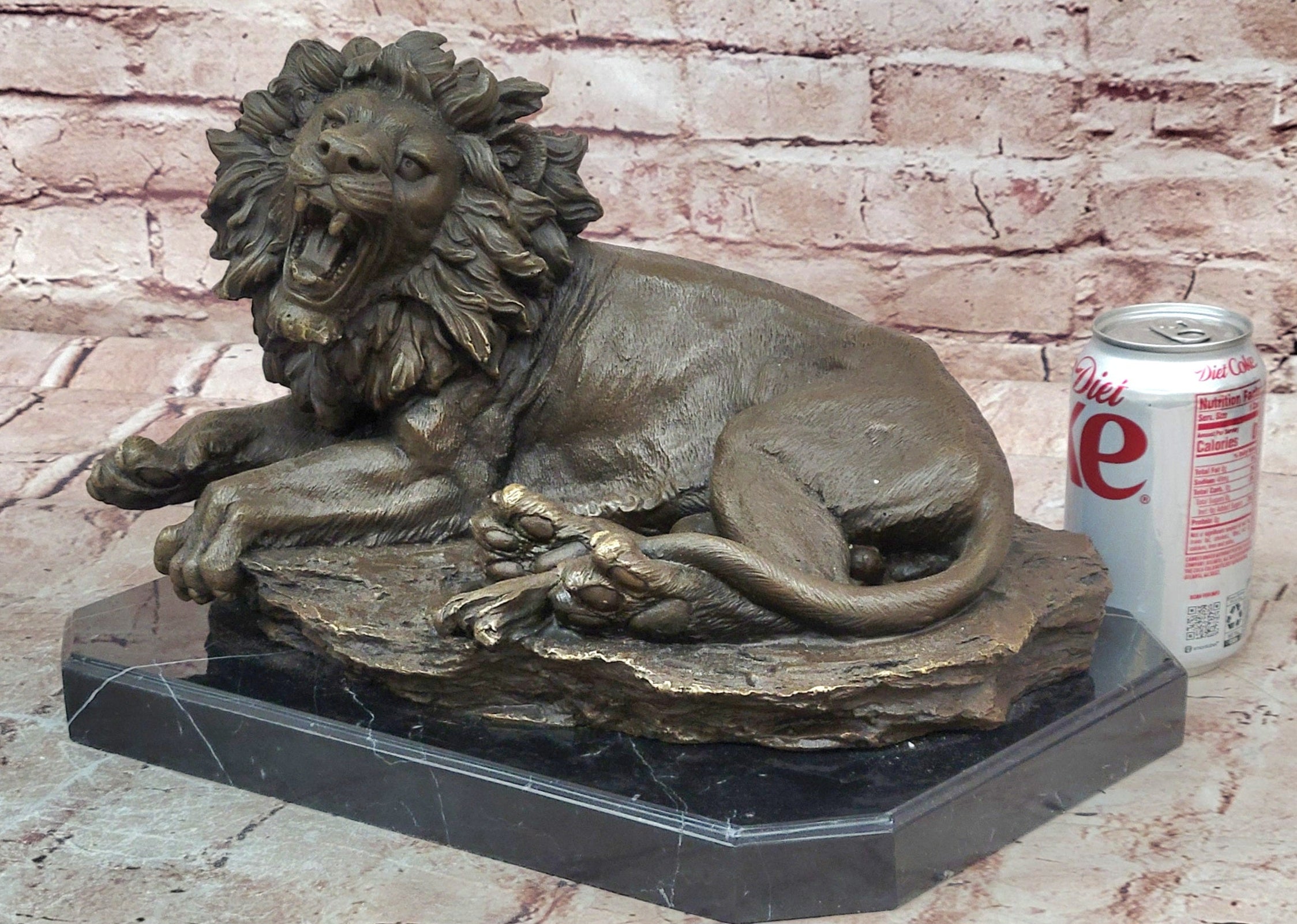 Bronze Statue Animal Roaring Lion Sculpture Garden Figurine Signed Juno
