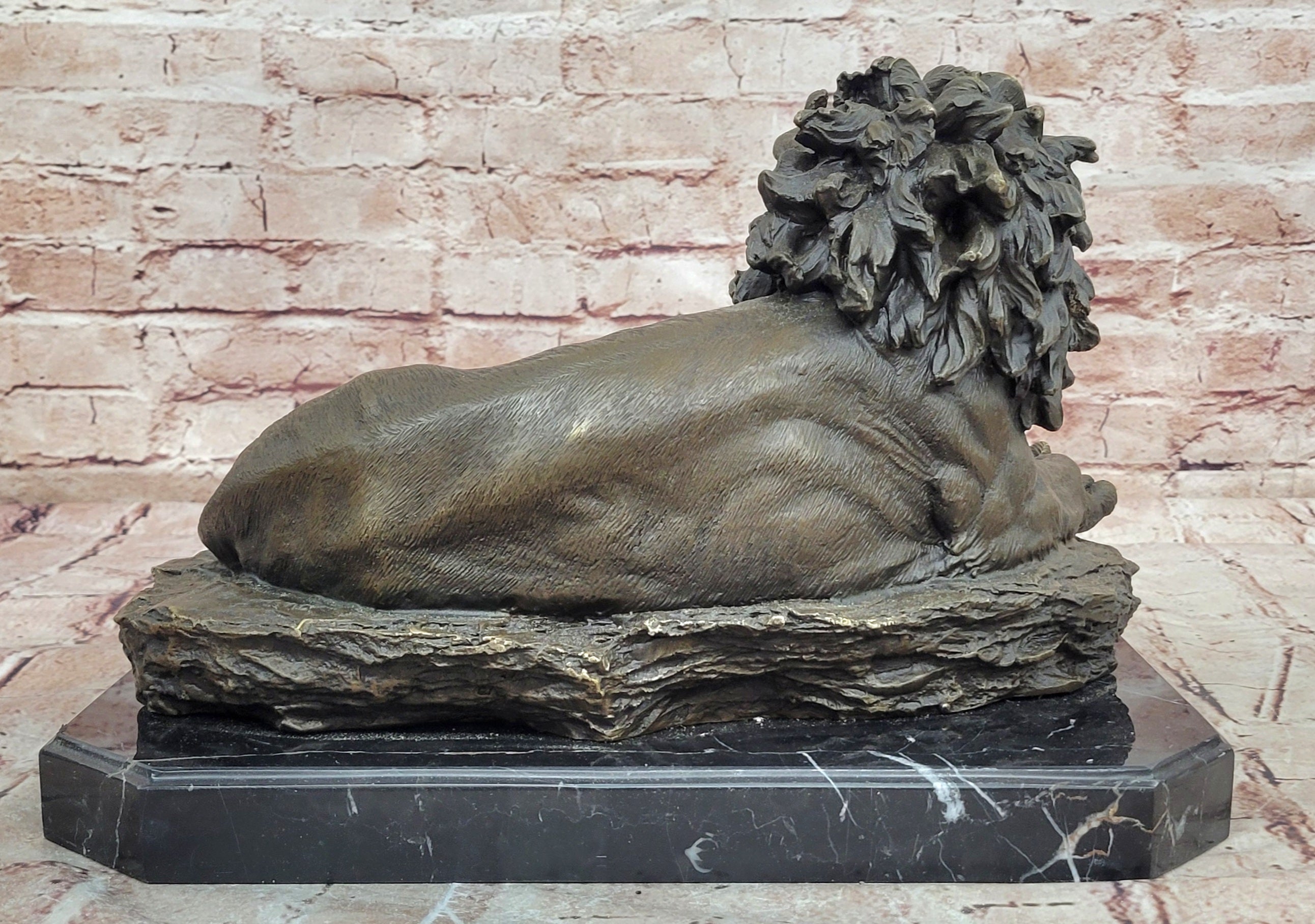 Bronze Statue Animal Roaring Lion Sculpture Garden Figurine Signed Juno