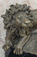 Bronze Statue Animal Roaring Lion Sculpture Garden Figurine Signed Juno