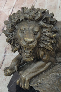 Bronze Statue Animal Roaring Lion Sculpture Garden Figurine Signed Juno
