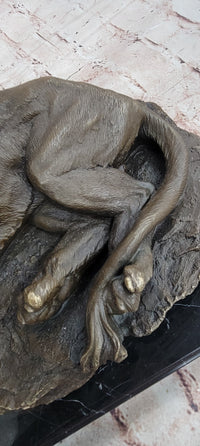 Bronze Statue Animal Roaring Lion Sculpture Garden Figurine Signed Juno