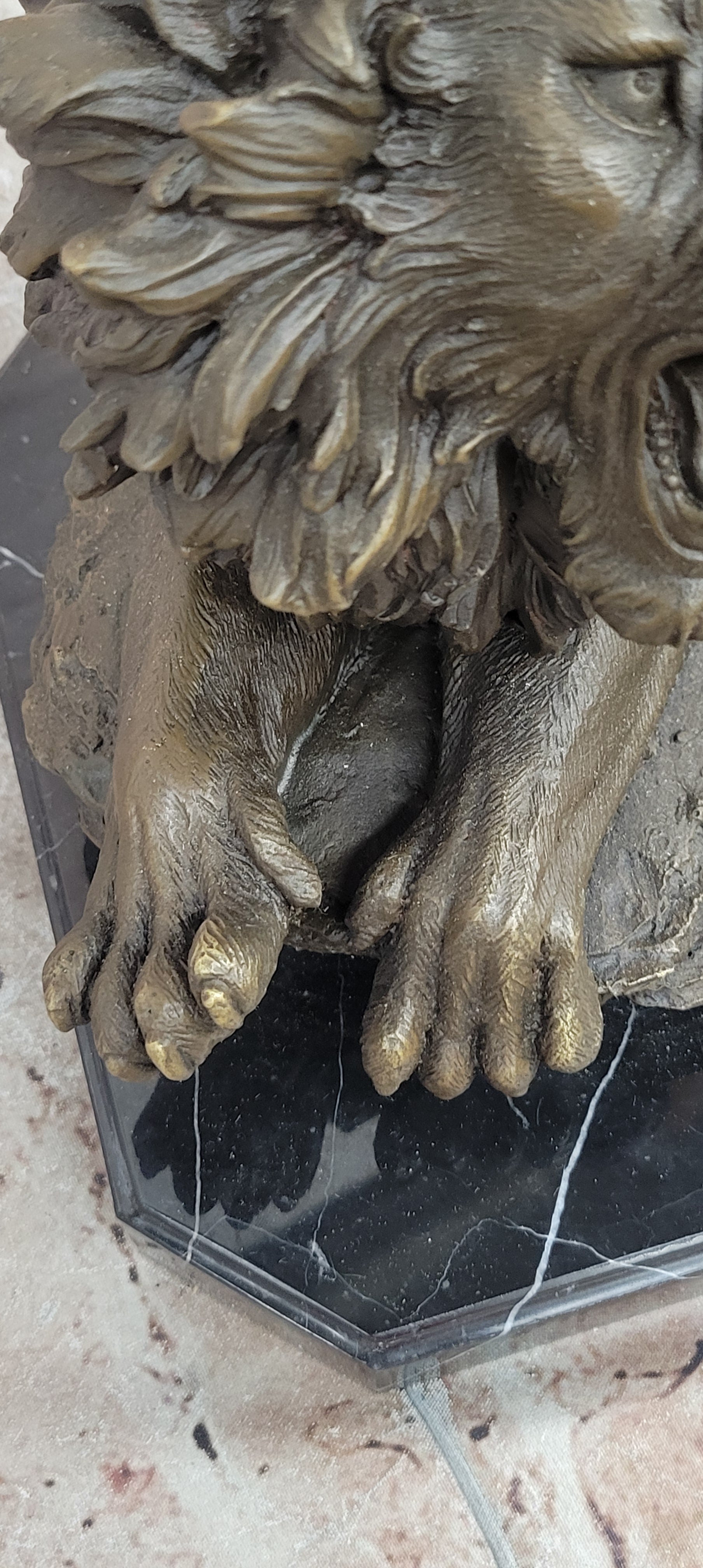 Bronze Statue Animal Roaring Lion Sculpture Garden Figurine Signed Juno