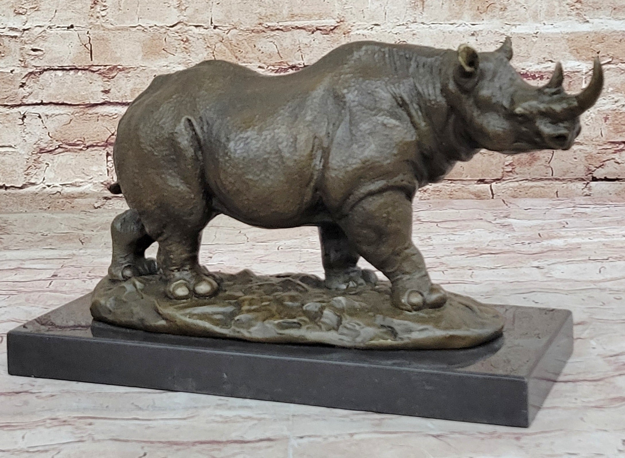 Rhinoceros Rhino Safari Wildlife Bronze Sculpture Signed Art