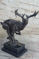 Signed Male Deer Buck Hunting Bronze Sculpture