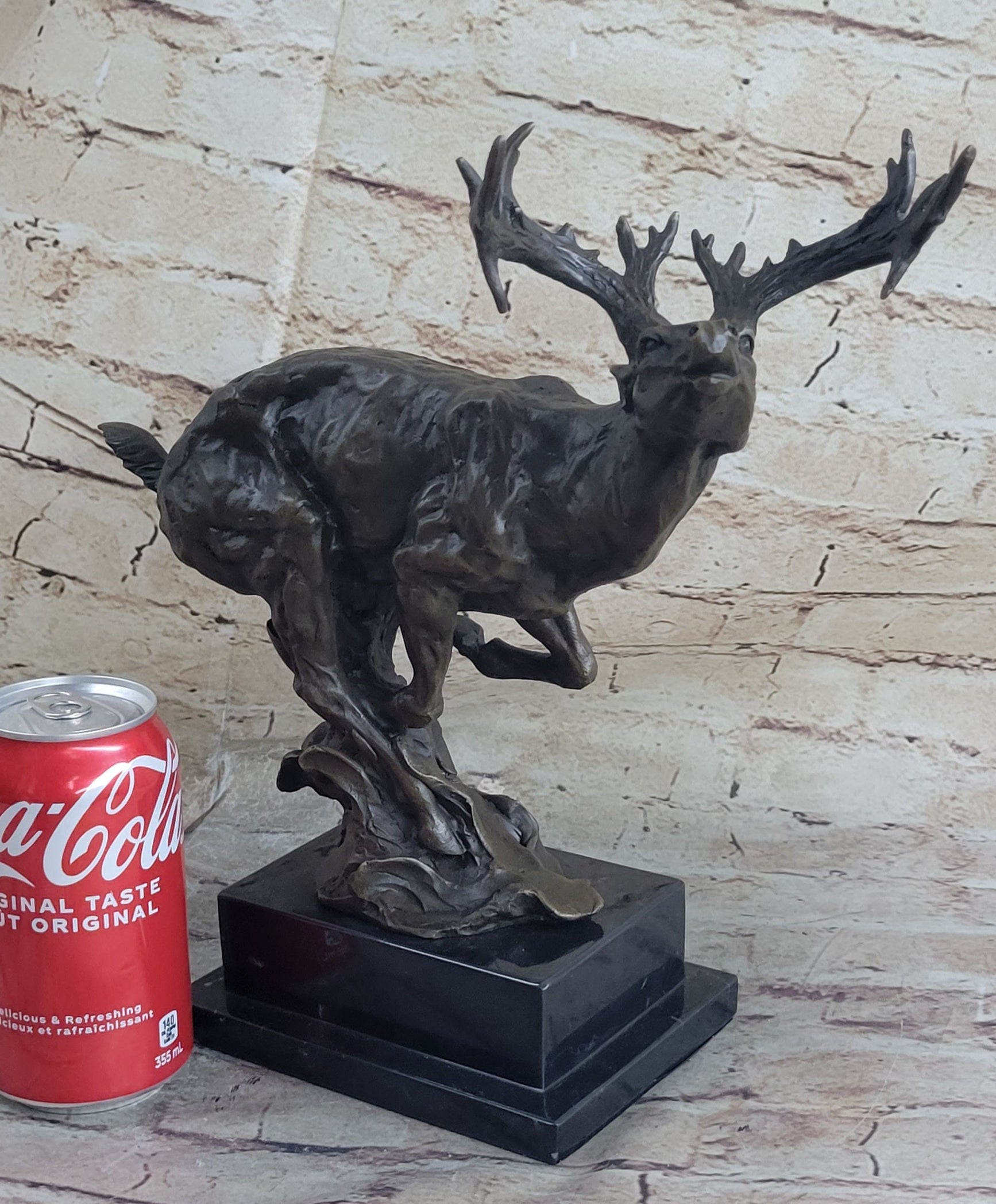 Signed Male Deer Buck Hunting Bronze Sculpture
