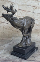 Signed Male Deer Buck Hunting Bronze Sculpture