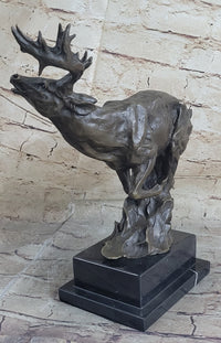 Signed Male Deer Buck Hunting Bronze Sculpture