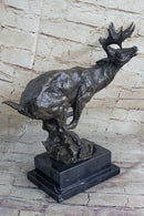 Signed Male Deer Buck Hunting Bronze Sculpture