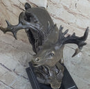 Signed Male Deer Buck Hunting Bronze Sculpture