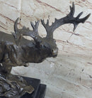 Signed Male Deer Buck Hunting Bronze Sculpture