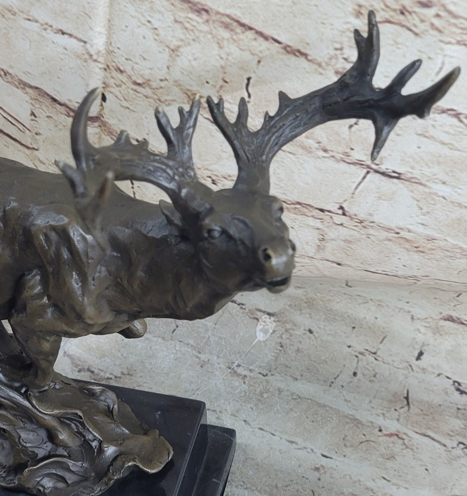 Signed Male Deer Buck Hunting Bronze Sculpture