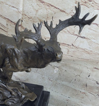 Signed Male Deer Buck Hunting Bronze Sculpture