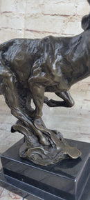 Signed Male Deer Buck Hunting Bronze Sculpture