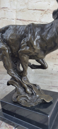 Signed Male Deer Buck Hunting Bronze Sculpture