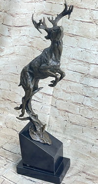 Elk Deer Caribou Stag Buck Jumping Bronze Sculpture
