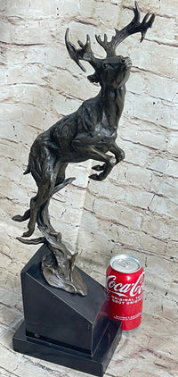 Elk Deer Caribou Stag Buck Jumping Bronze Sculpture