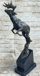 Elk Deer Caribou Stag Buck Jumping Bronze Sculpture