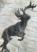 Elk Deer Caribou Stag Buck Jumping Bronze Sculpture