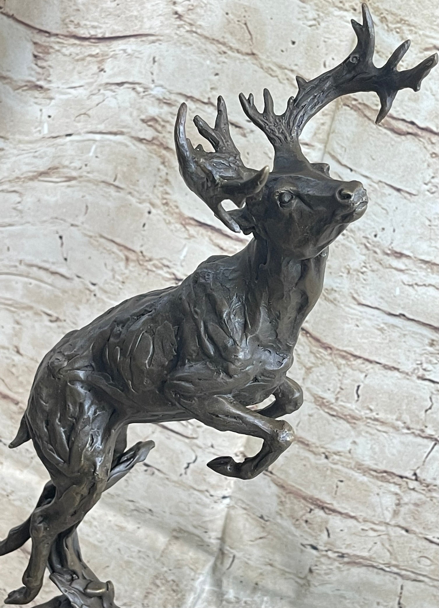 Elk Deer Caribou Stag Buck Jumping Bronze Sculpture