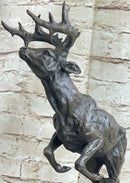 Elk Deer Caribou Stag Buck Jumping Bronze Sculpture