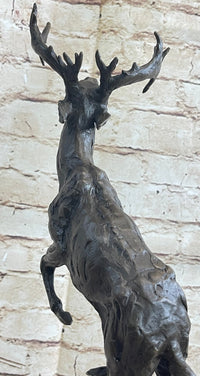 Elk Deer Caribou Stag Buck Jumping Bronze Sculpture
