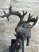 Elk Deer Caribou Stag Buck Jumping Bronze Sculpture