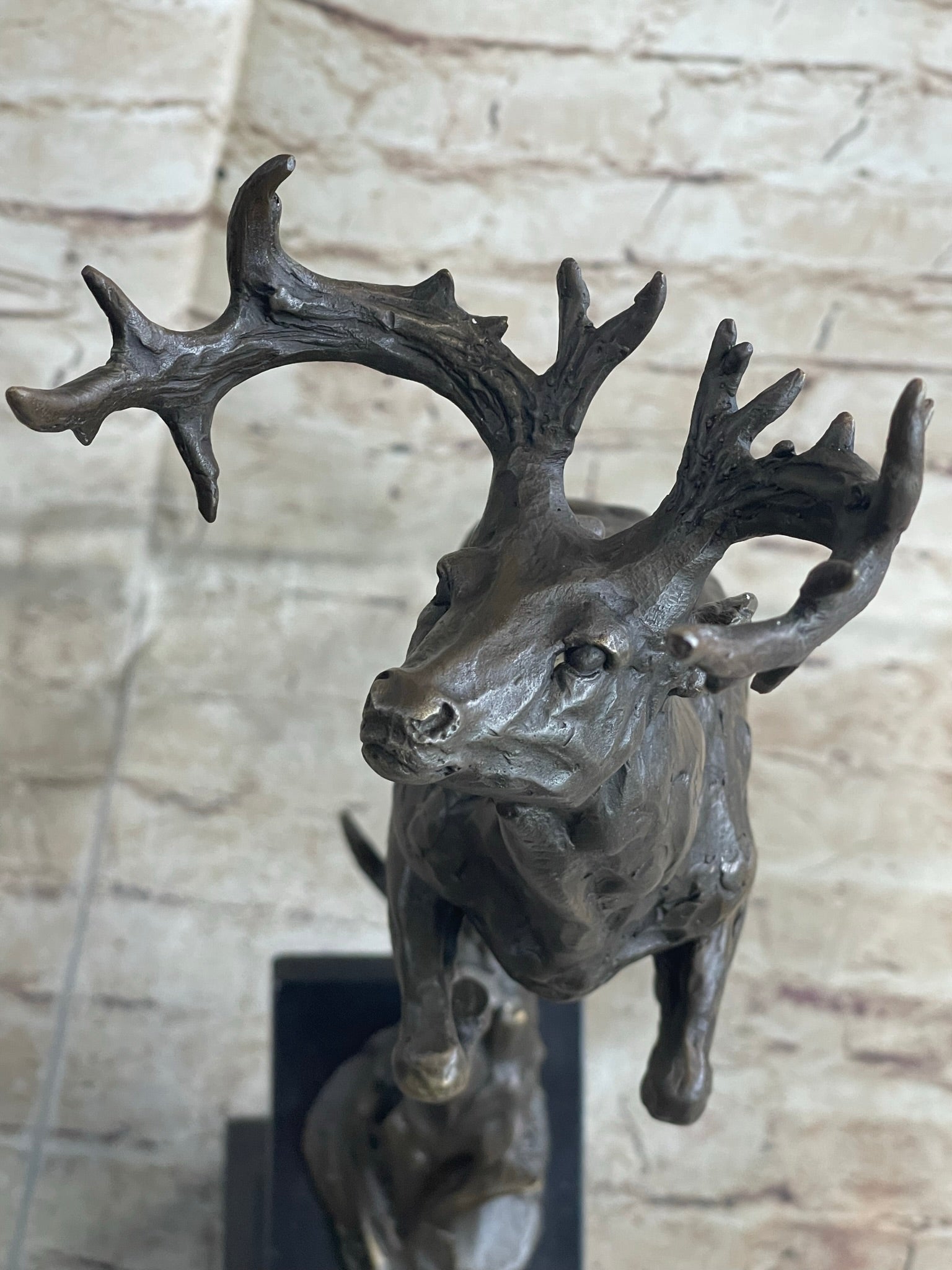 Elk Deer Caribou Stag Buck Jumping Bronze Sculpture
