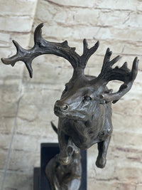 Elk Deer Caribou Stag Buck Jumping Bronze Sculpture