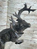 Elk Deer Caribou Stag Buck Jumping Bronze Sculpture