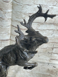 Elk Deer Caribou Stag Buck Jumping Bronze Sculpture