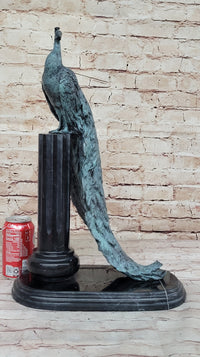 Bronze Peacock on Marble Pedestal - Signed Original Milo