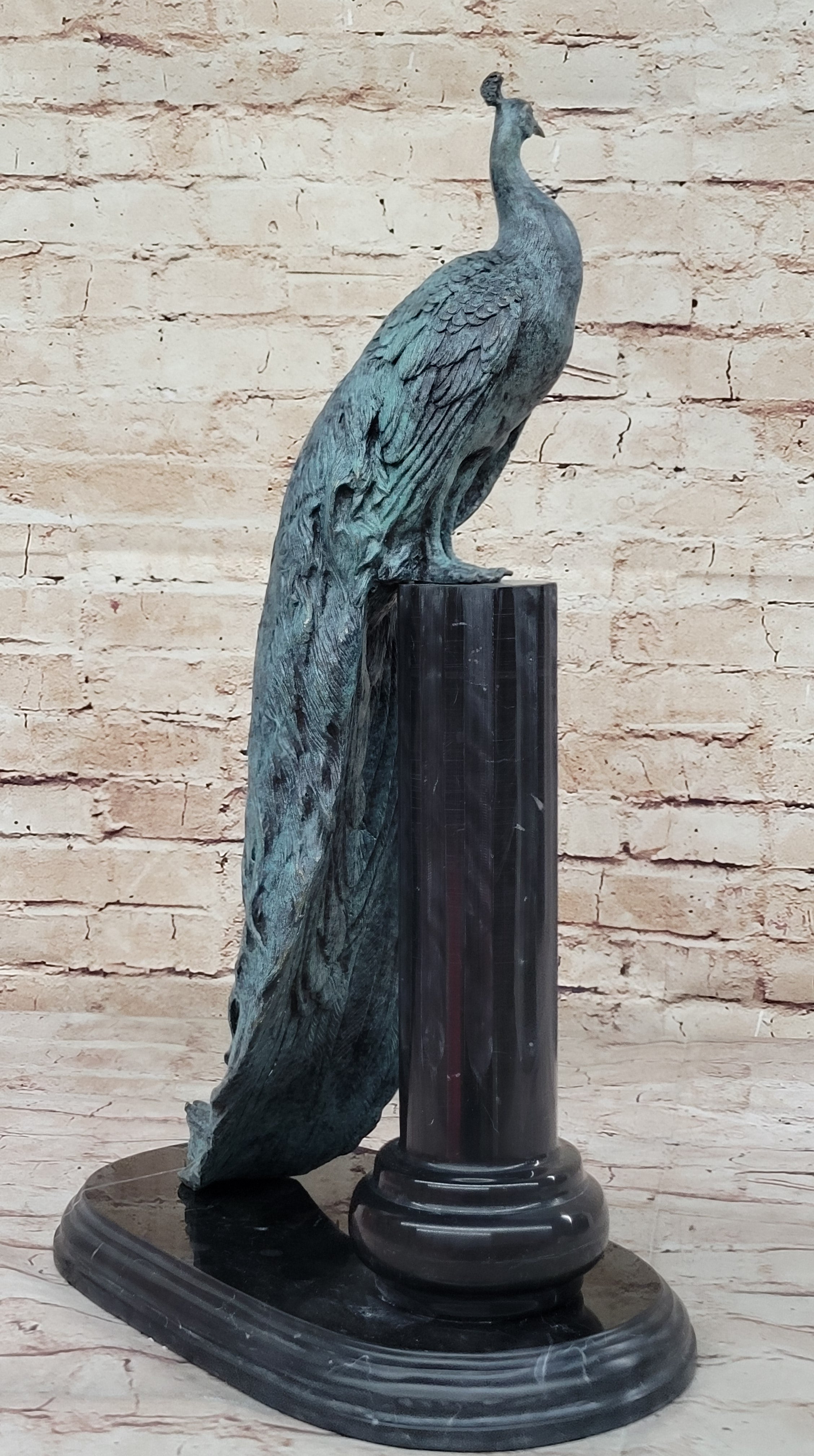 Bronze Peacock on Marble Pedestal - Signed Original Milo