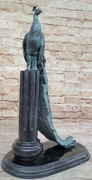 Bronze Peacock on Marble Pedestal - Signed Original Milo