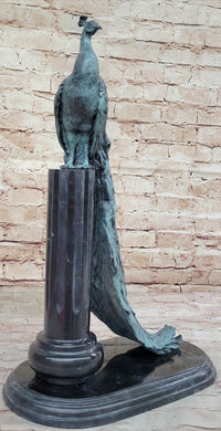 Bronze Peacock on Marble Pedestal - Signed Original Milo